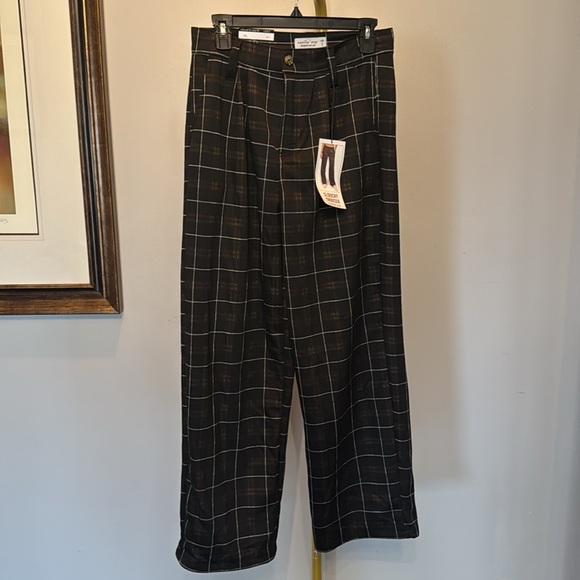 Vanilla star slouchy trousers black brown plaid NWT 7/28 - Picture 2 of 13